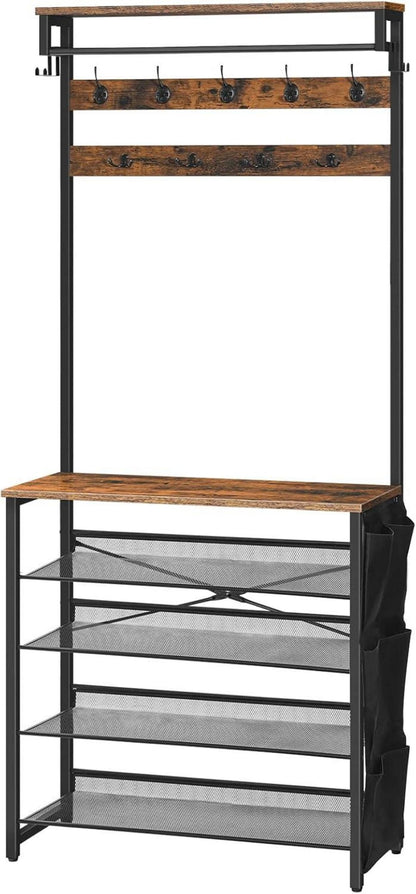 Garderobenständer mit Schuhablage und 5 Ebenen, Vintagebraun