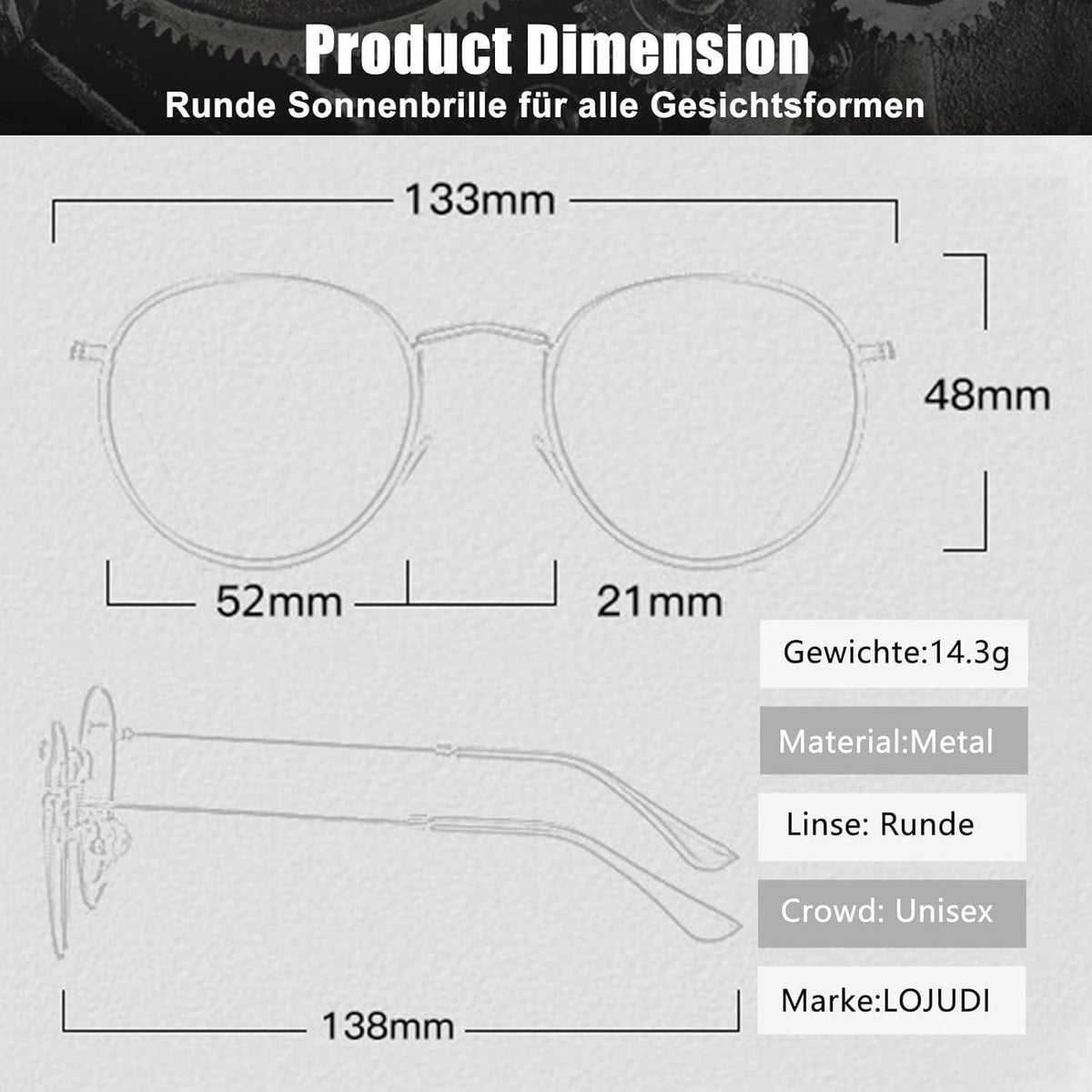 Retro Sonnenbrille polarisiert Herren Damen Rund UV400