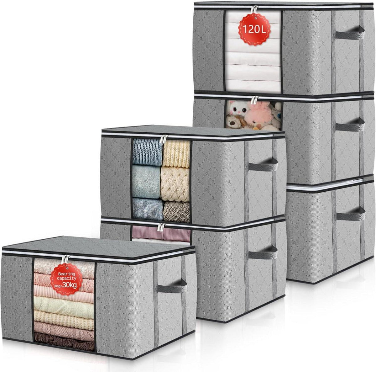 GoMaihe 6er Set 120L Aufbewahrungstasche Decken Kleidung Boxen
