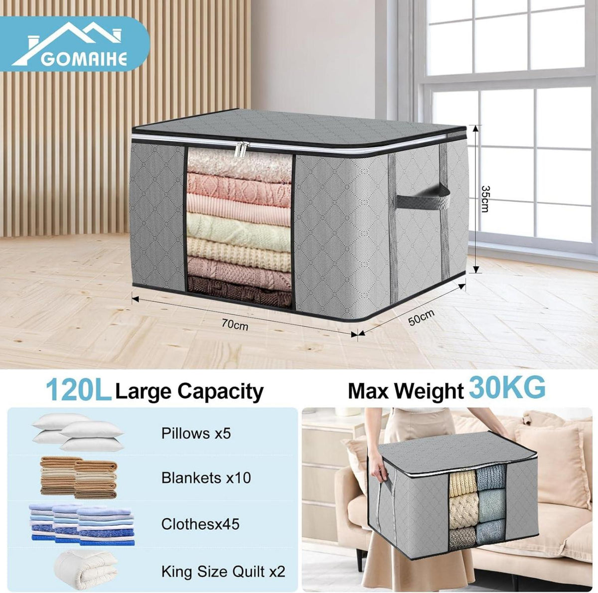GoMaihe 6er Set 120L Aufbewahrungstasche Decken Kleidung Boxen