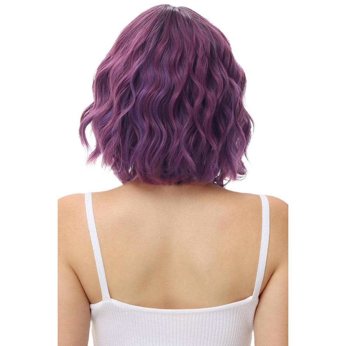 Violette Bob Perücke mit Pony – Lockig & Wellig