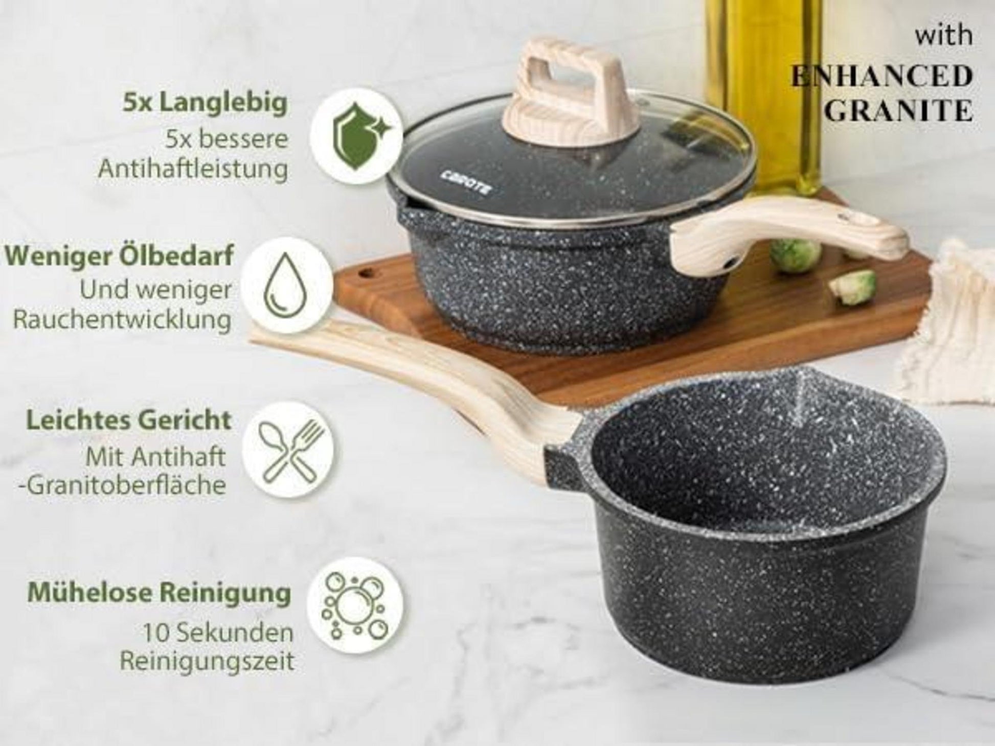 16 cm Stieltopf mit Deckel Antihaft-Kochtopf kühler Griff Ausgießer