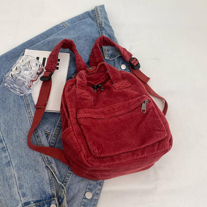 Cord Rucksack Damen Klein, Cityrucksack mit Fächern, Rot
