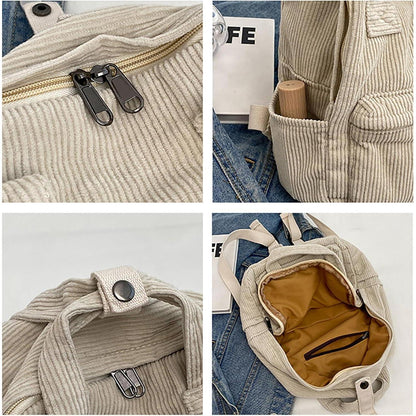 Cord Rucksack Damen Klein, Cityrucksack mit Fächern, Rot