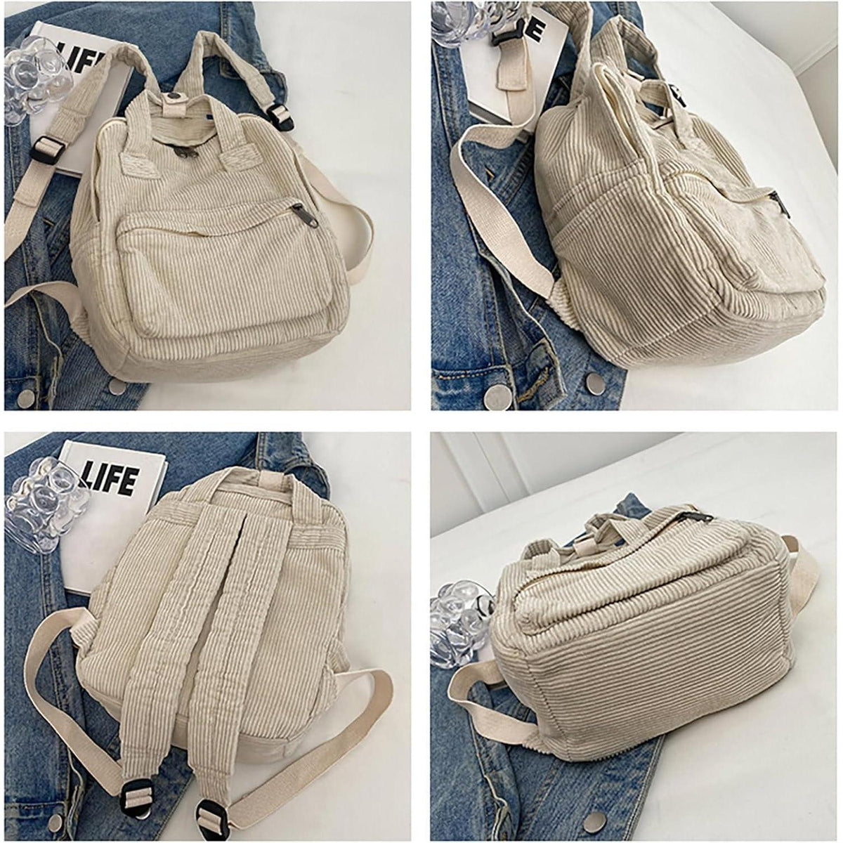 Cord Rucksack Damen Klein, Cityrucksack mit Fächern, Rot
