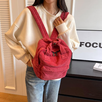 Cord Rucksack Damen Klein, Cityrucksack mit Fächern, Rot
