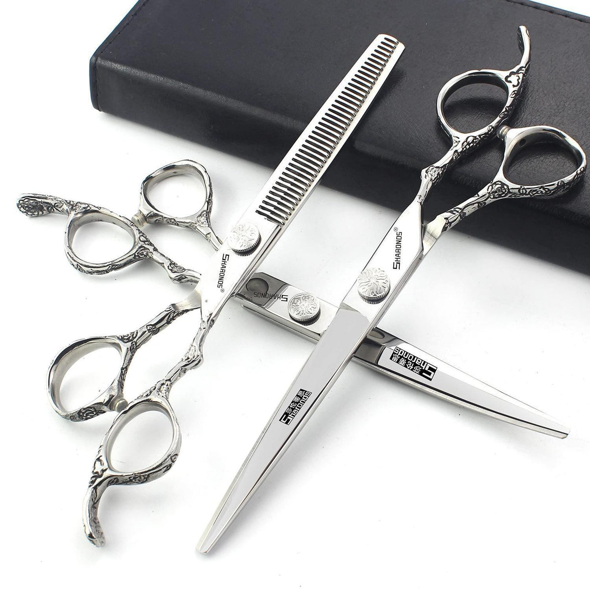 7-Zoll Friseurschere Set Rosenmuster – Japanisches Edelstahl