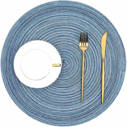 Runde Tischsets 6er Set Blau Geflochten Abwaschbar Hitzebeständig