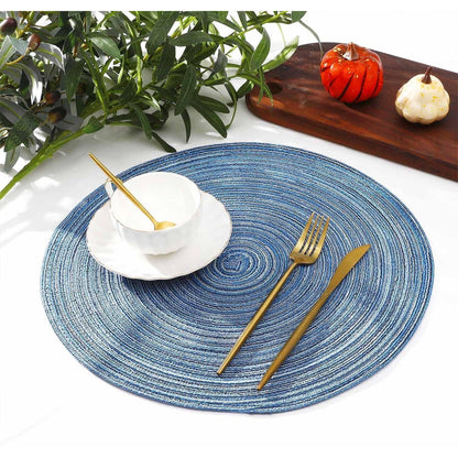 Runde Tischsets 6er Set Blau Geflochten Abwaschbar Hitzebeständig