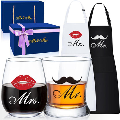 Mr. und Mrs. Hochzeits- und Verlobungsgeschenkset mit Glas- und
