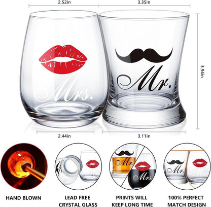Hochzeitsgeschenkset Weinglas Whiskyglas Mr und Mrs Schürzen