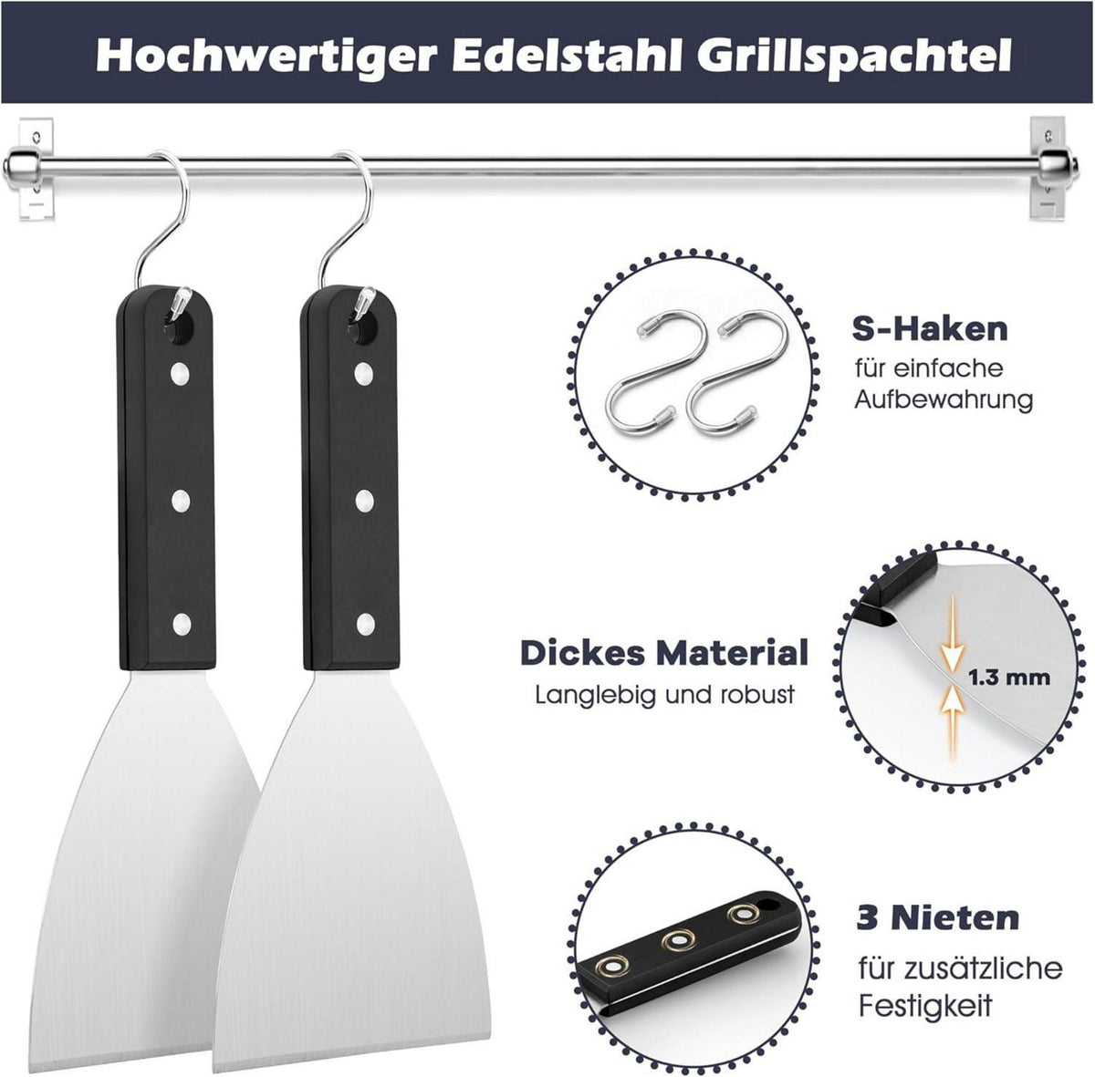 Grillspachtel Edelstahl mit ABS-Kunststoffgriff, 2-teiliges Set für