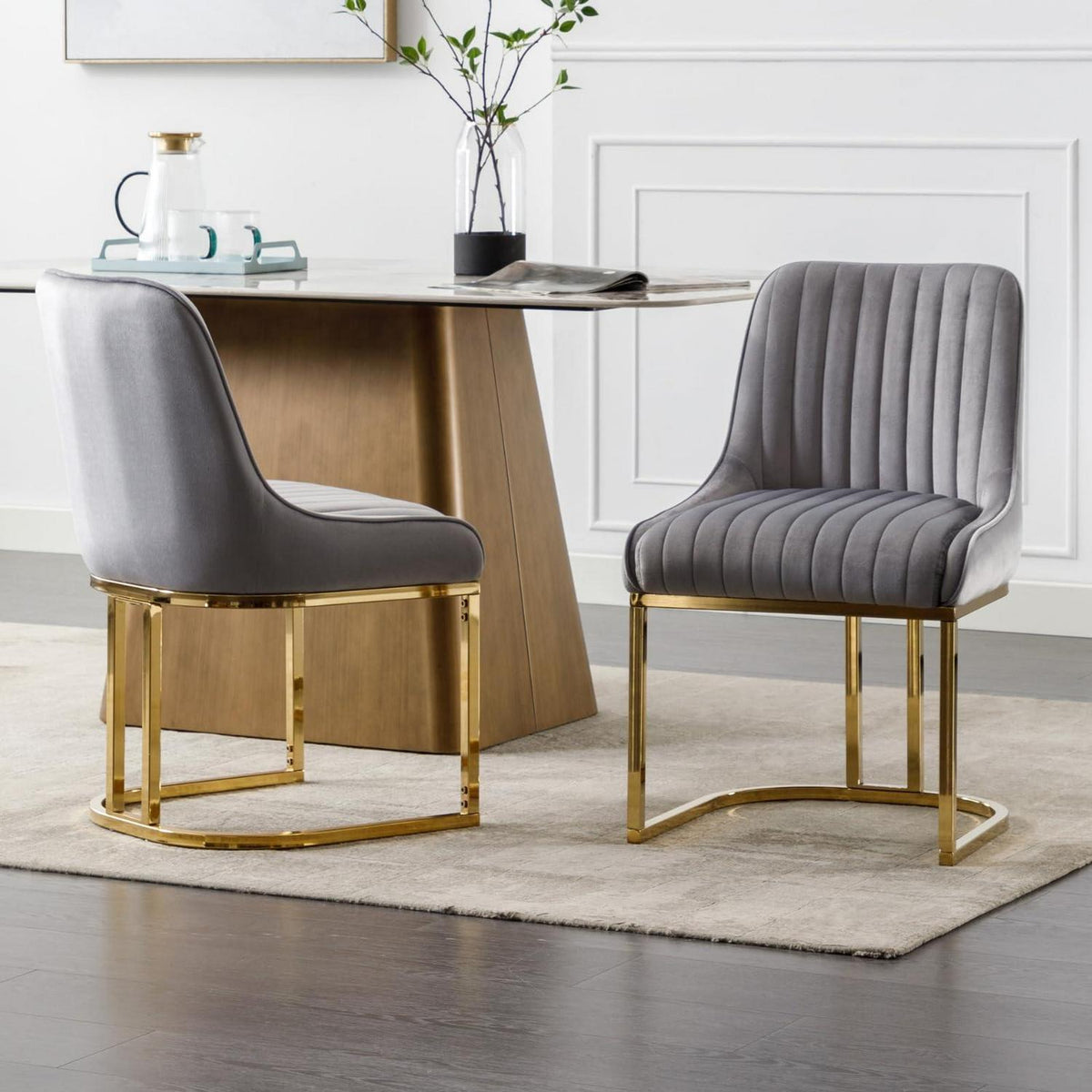 Esszimmerstühle 2er Set Samt Grau – Modern & Komfortabel