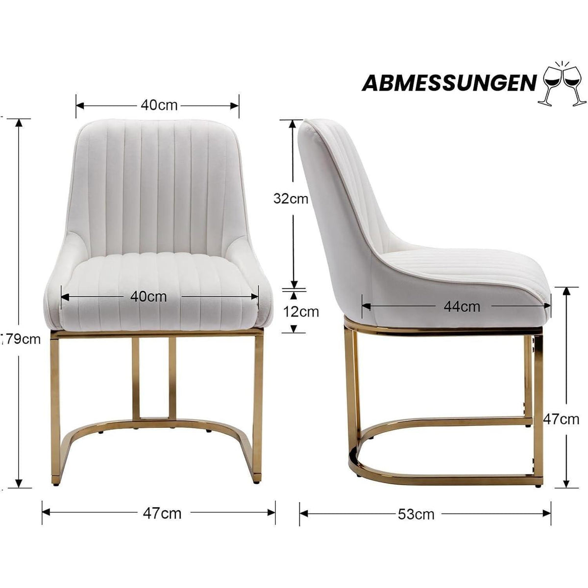 Esszimmerstühle 2er Set Samt Weiß mit goldenen Füßen