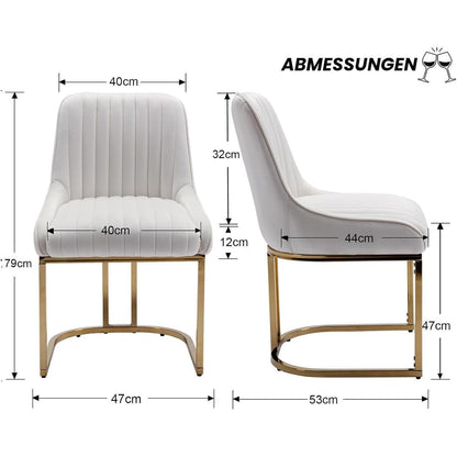 Esszimmerstühle 2er Set Samt Weiß mit goldenen Füßen