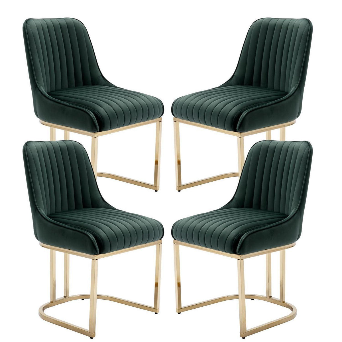 Esszimmerstühle Set 4 Grün, Samt & Metall Modern