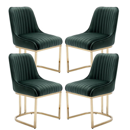 Esszimmerstühle Set 4 Grün, Samt & Metall Modern