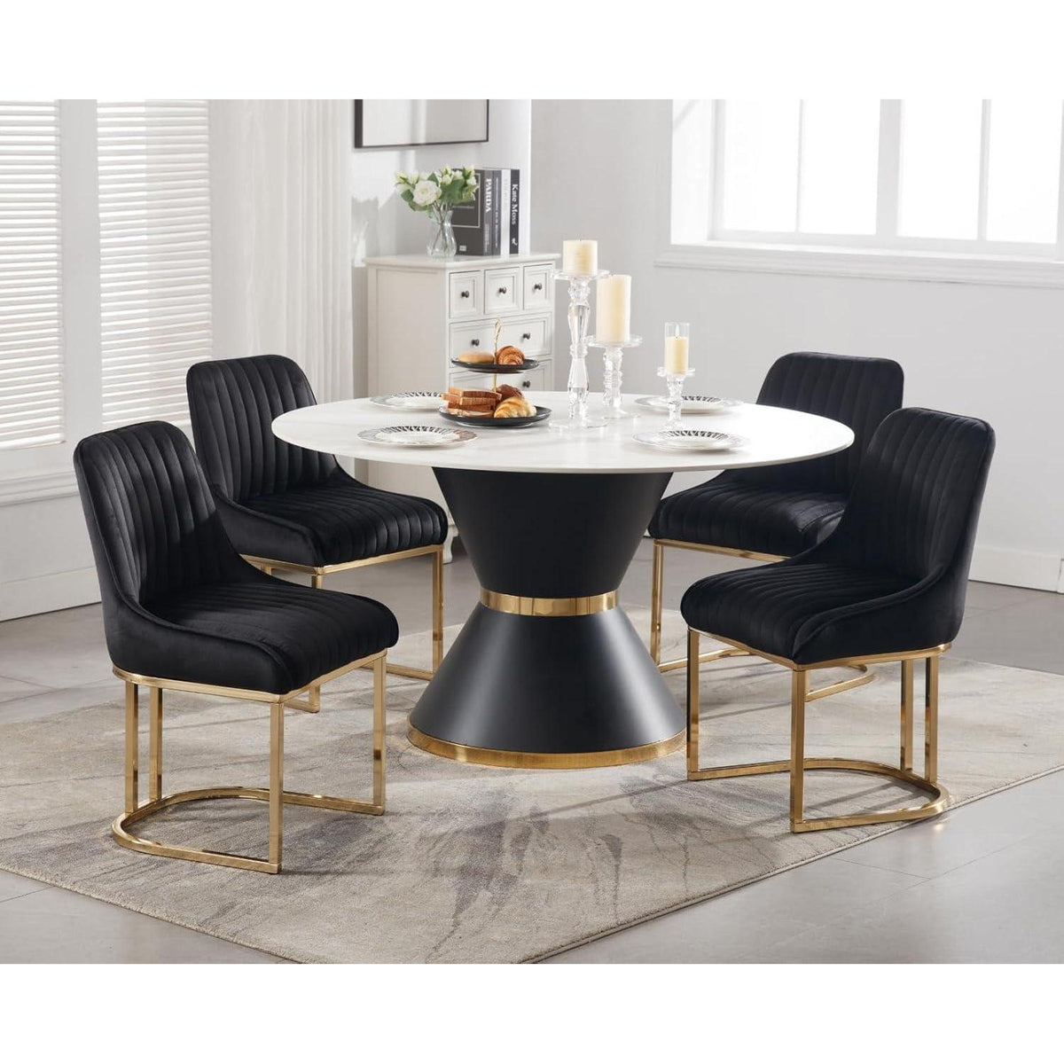 Esszimmerstühle Set 4er Samt Schwarz, Moderne Küchenstühle