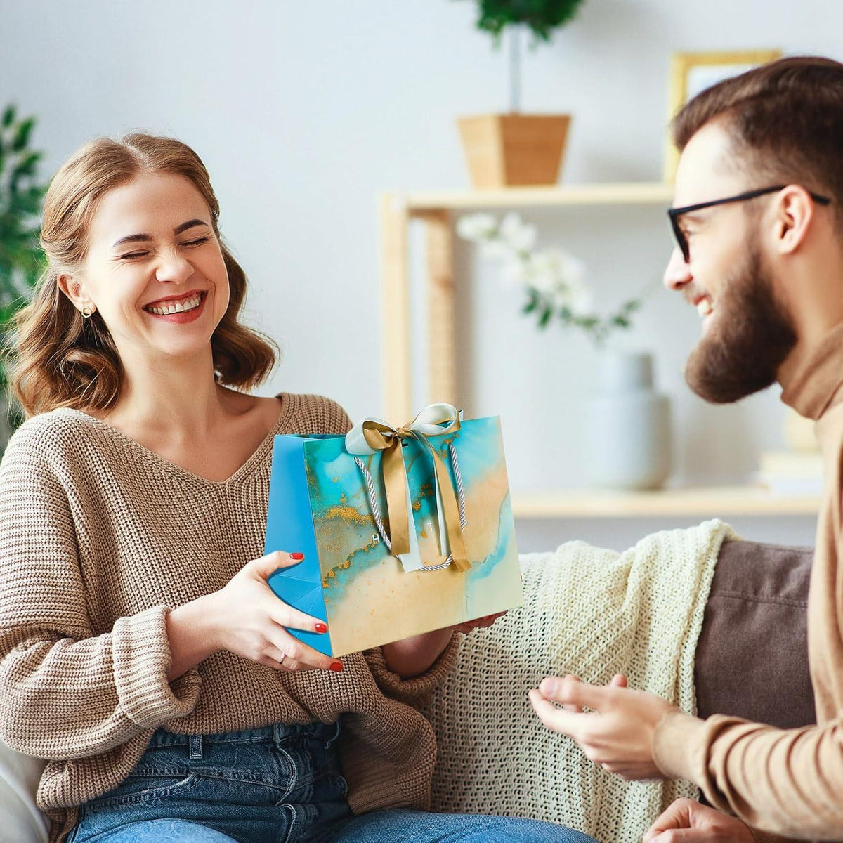 8er Set Geschenktüten für Geburtstag Hochzeit Weihnachten in Blau Grün Weiß Dunkelblau