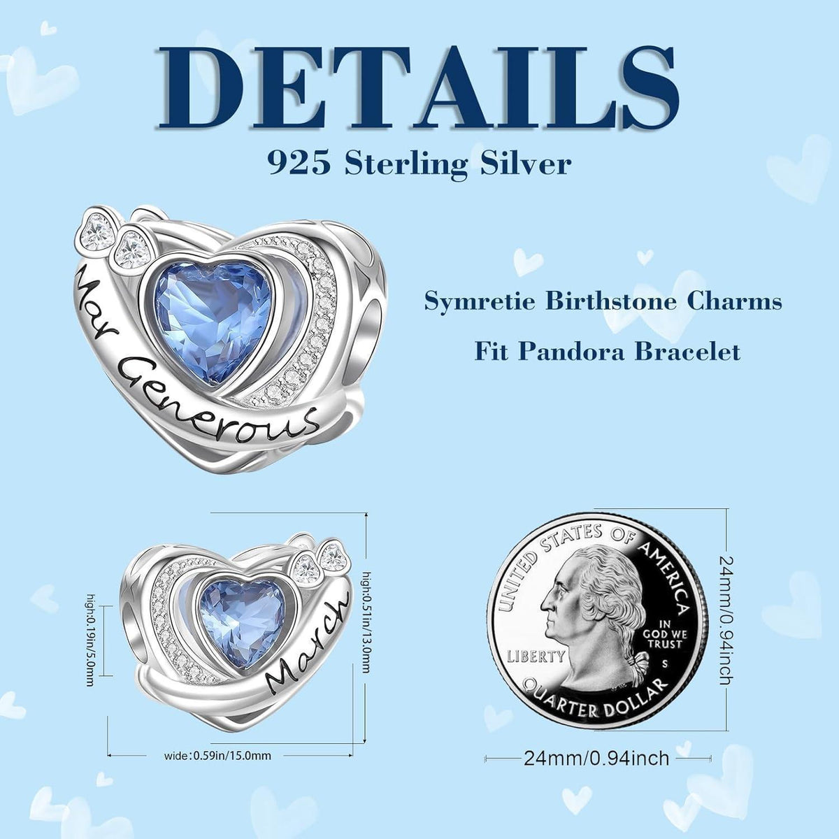 925 Sterling Silber Geburtsstein Charm Anhänger - Herz Monatsstein für Damen