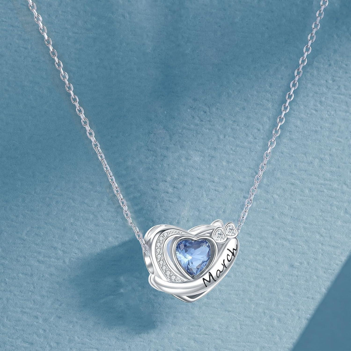 925 Sterling Silber Geburtsstein Charm Anhänger - Herz Monatsstein für Damen