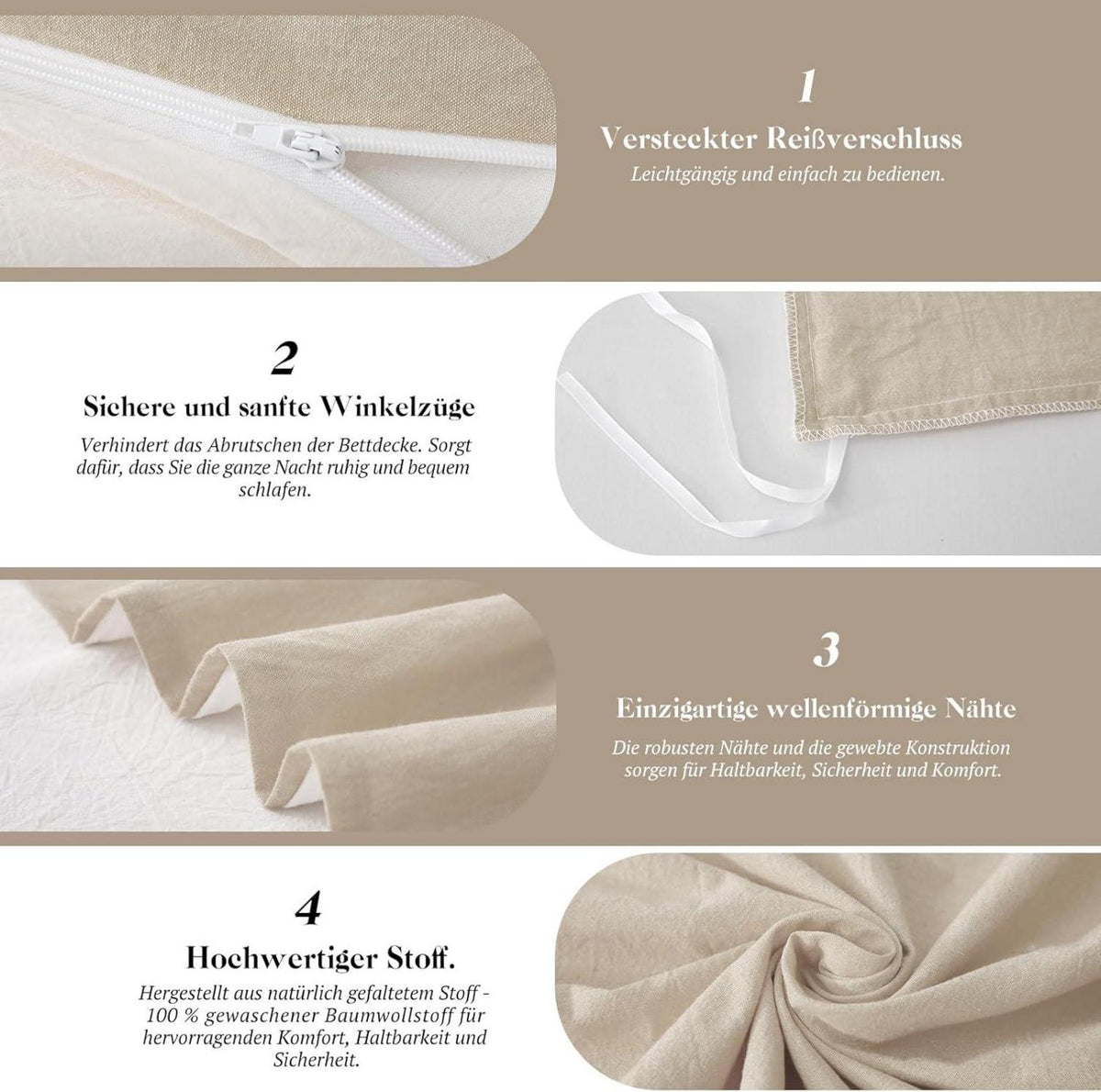 Bettwäsche Set 155x220 Kamel Beige Baumwolle 2-teilig Stone Washed