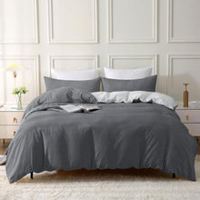 SOULFUL Bettwäsche Baumwolle Set Dunkelgrau Stone Washed-Look