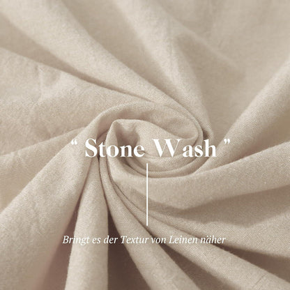 SOULFUL Bettwäsche 200x200 Baumwolle Kamel Beige 3tlg Stone Washed