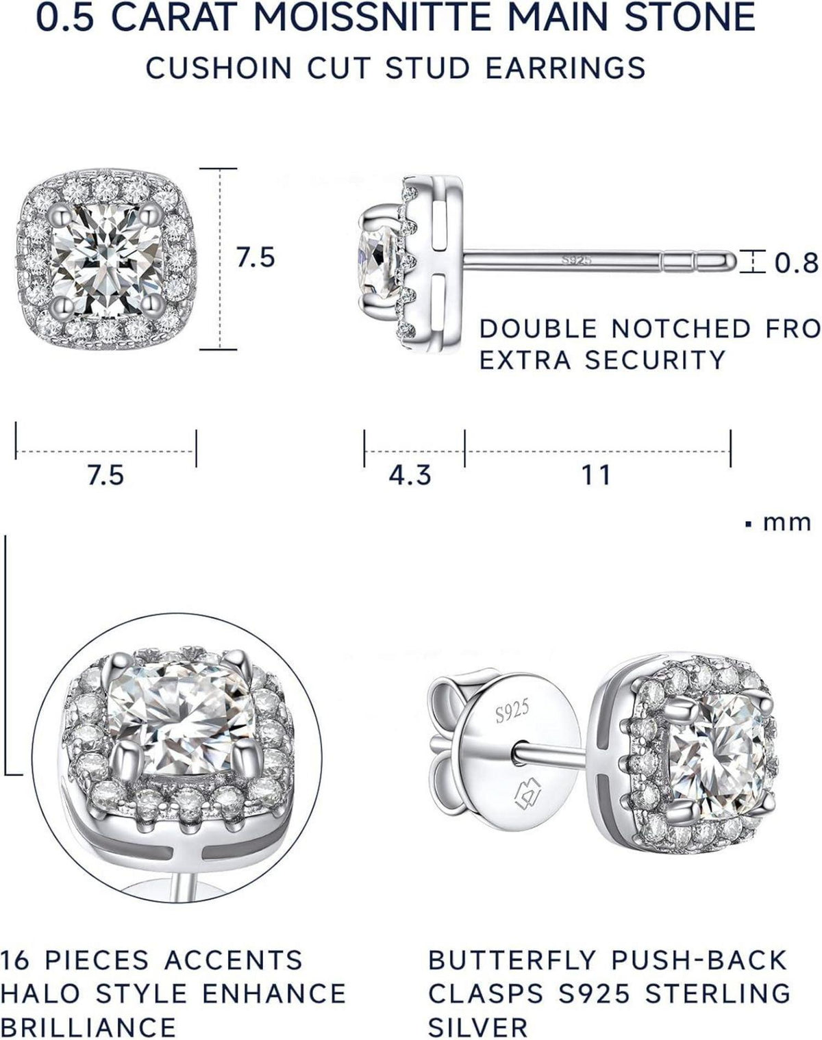 Moissanite Halo Ohrringe 1,16 Karat Ohrstecker 925 Silber Brillant