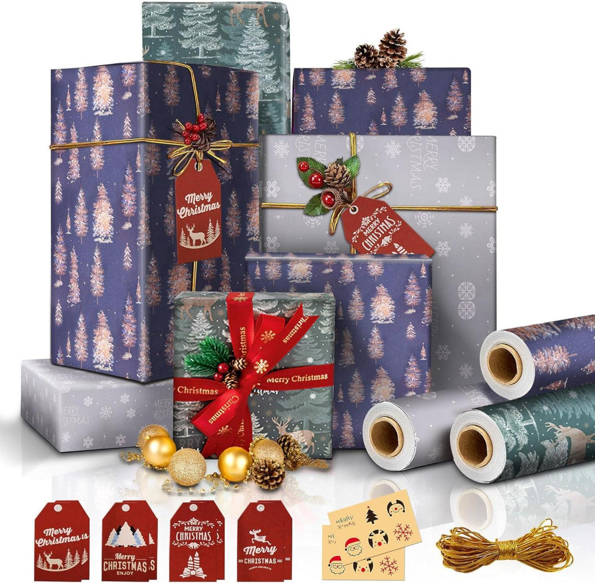 Weihnachtspapier Geschenkpapier Vintage-Set 3 Rollen 15m