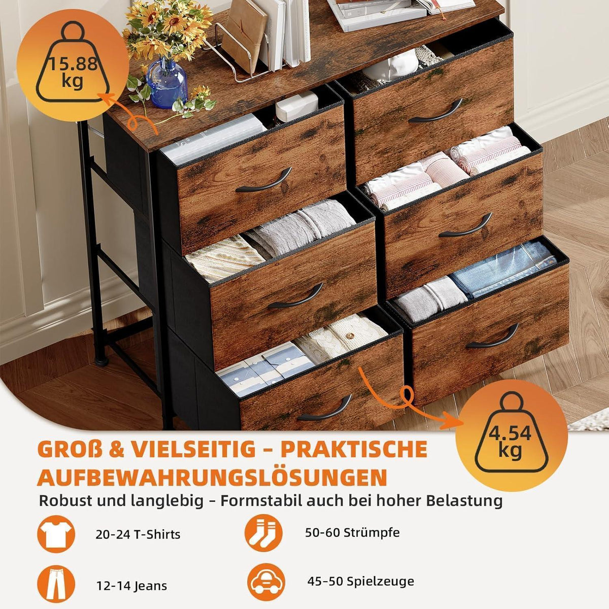 Kommode mit 6 Stoffschubladen – Schlafzimmer Organizer