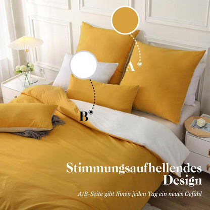Bettwäsche-Set 135x200 Gelb Baumwolle Reißverschluss Stone
