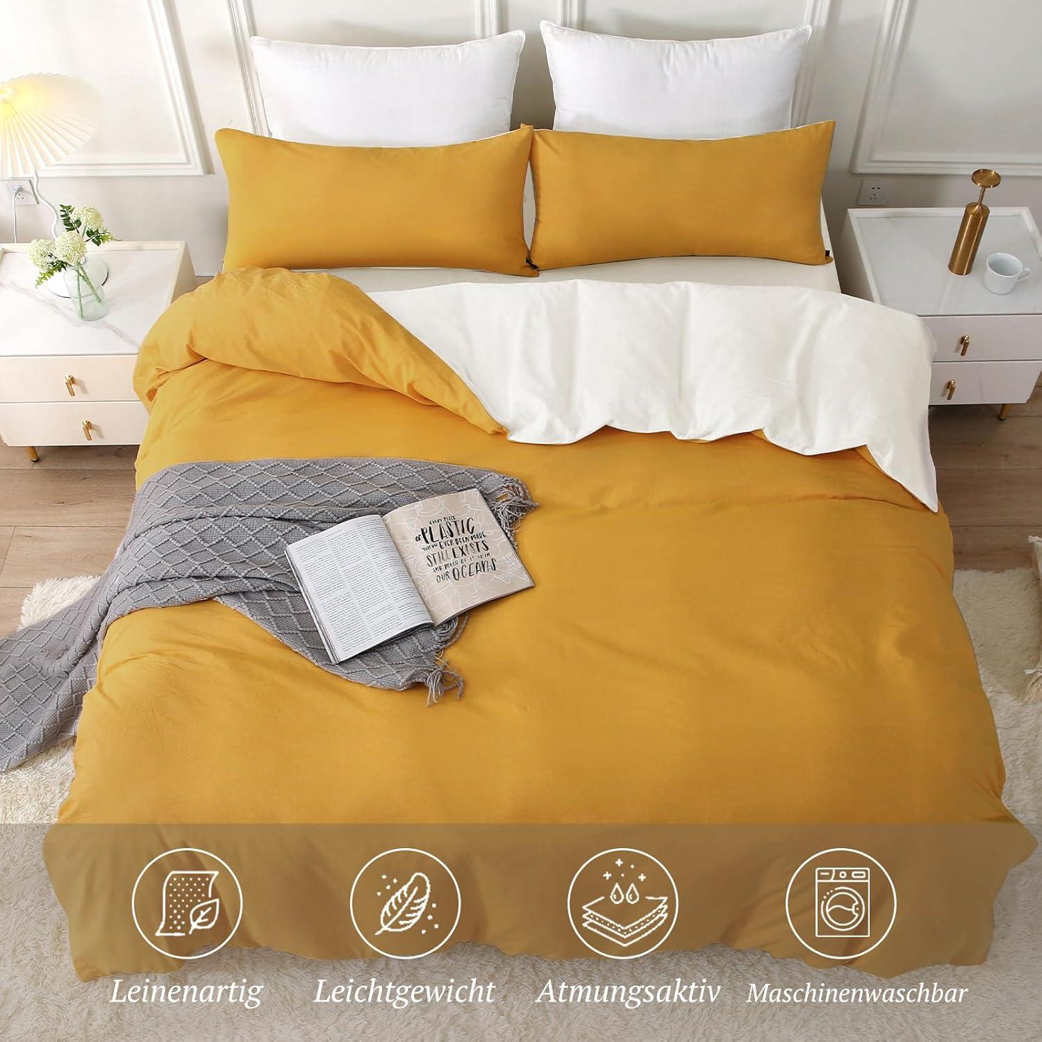 Bettwäsche-Set 100% Baumwolle Gelb 135x200 Stone Washed