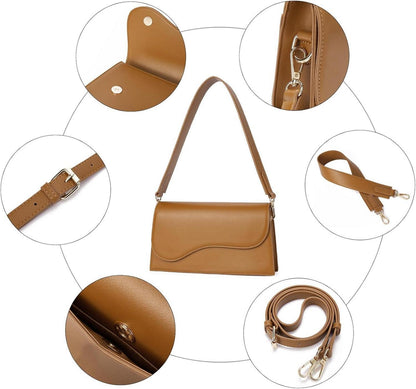 Damen Schultertasche PU Leder Umhängetasche Crossbody Bag 2-braun