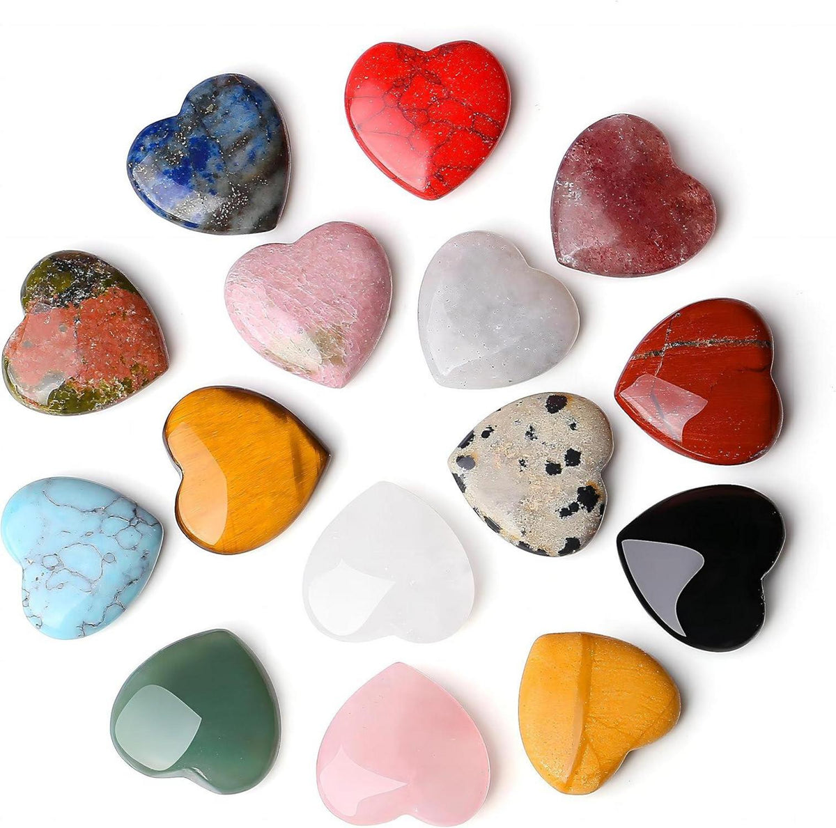 15PCS Natürliche Edelsteine Herz Poliert Kristalle Reiki Set