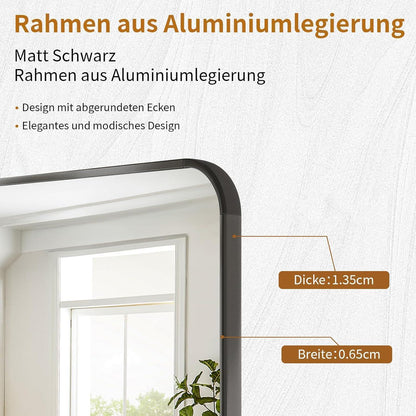 Standspiegel 150cm Schwarz – Ganzkörper Spiegel mit Ständer