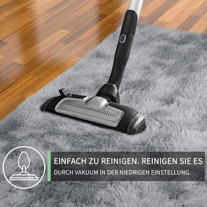 Hochflor Teppich Grau 160x230 – Waschbarer Shaggy Wohnzimmer Teppich