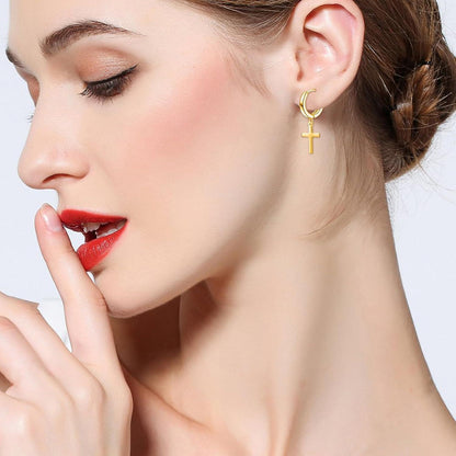 Creolen aus Sterling Silber mit Kreuz-Anhänger für Damen & Herren