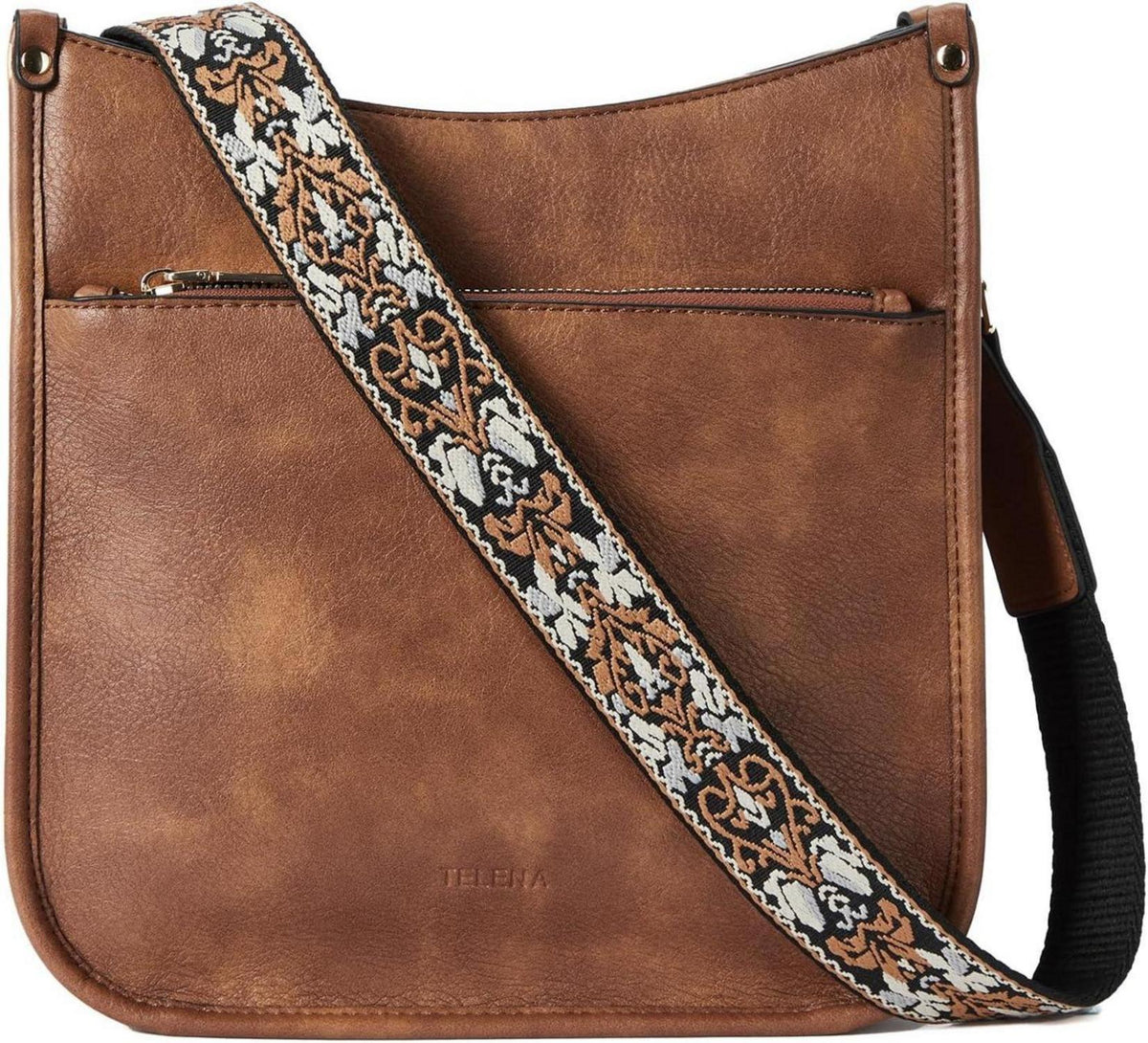 Schultertasche Damen PU Leder Umhängetasche Crossbody Bag Braun