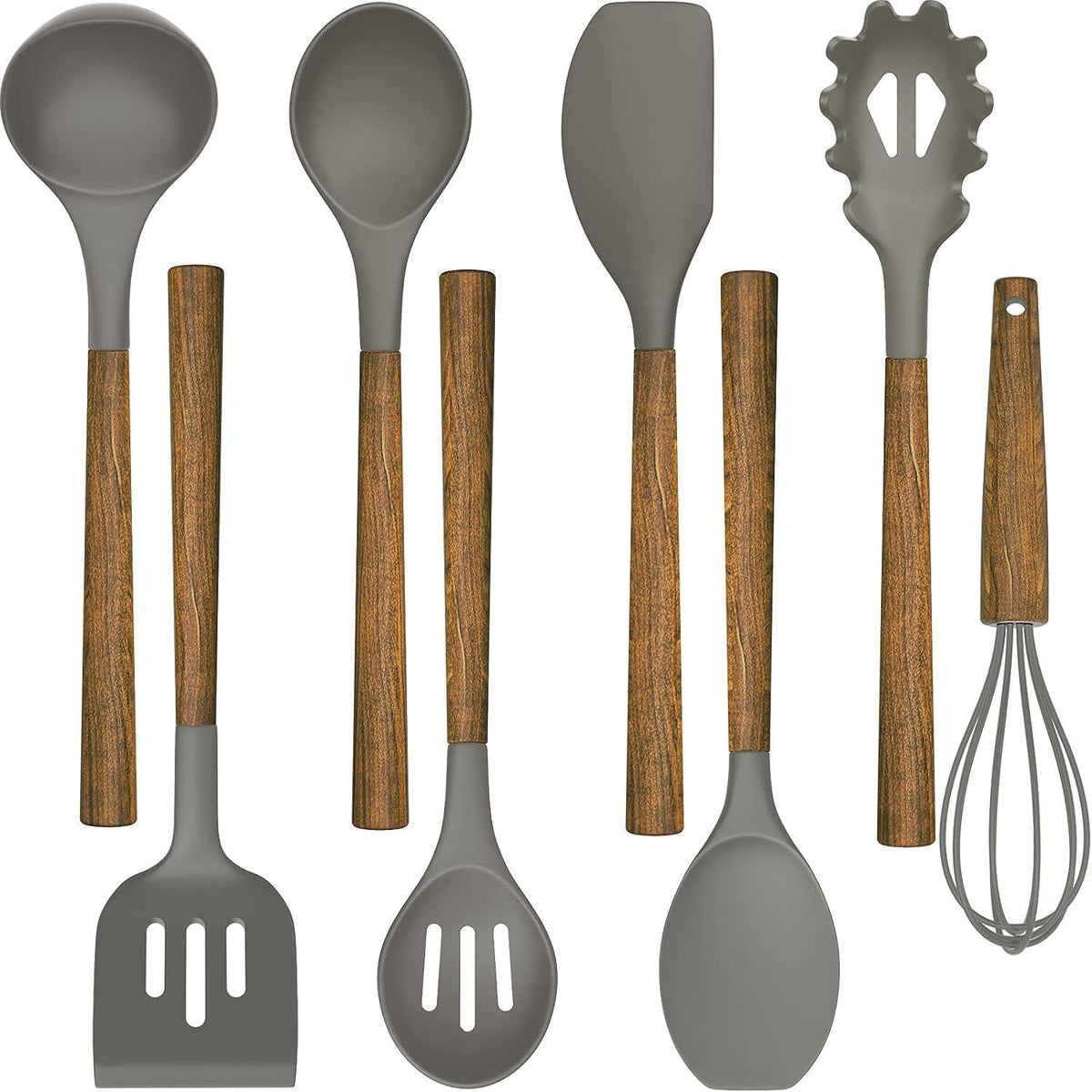 8-teiliges Silikon Küchenhelfer Set mit Holzgriff, Antihaft