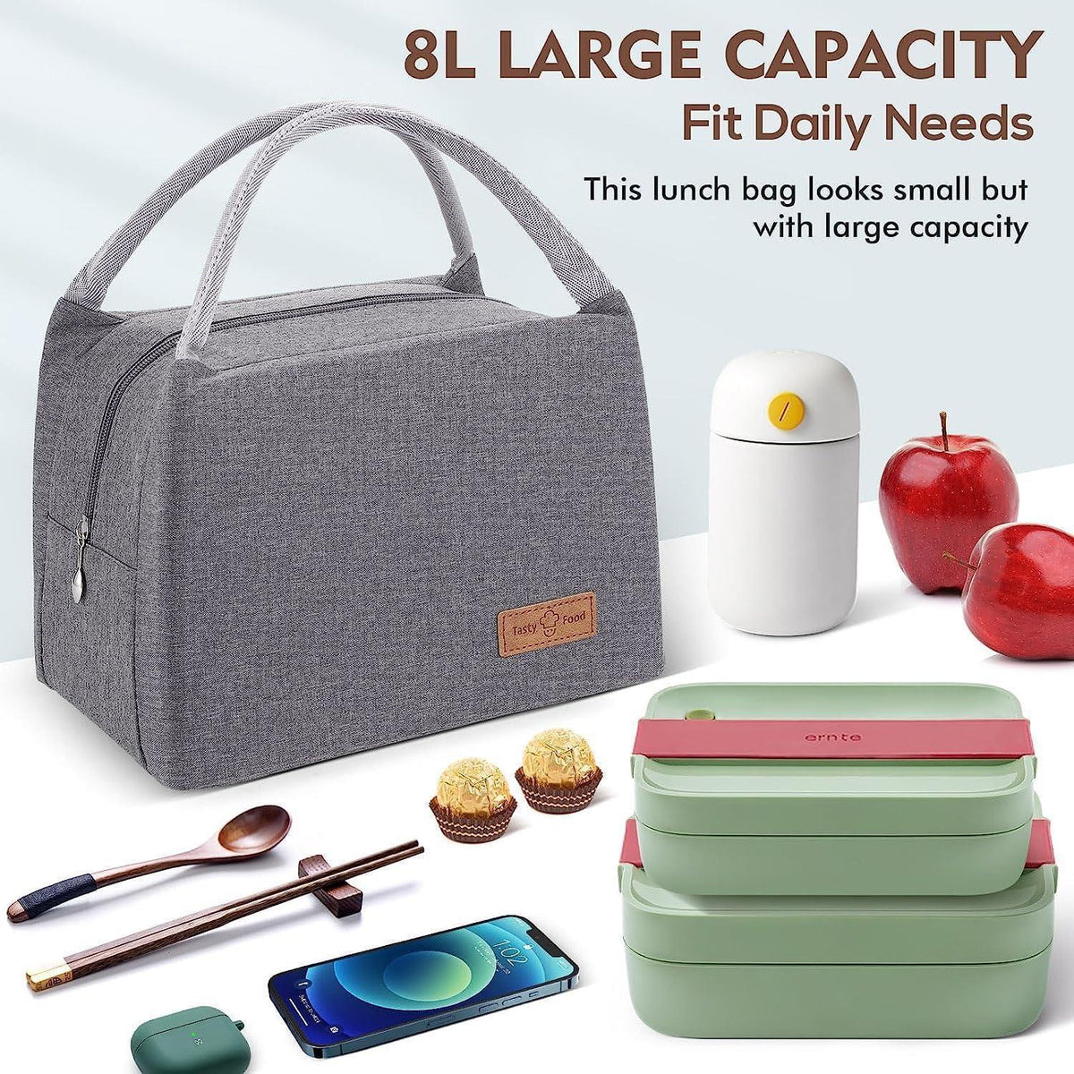 Isolierte Kühltasche für Lunch & Picknick – 8L, Grau