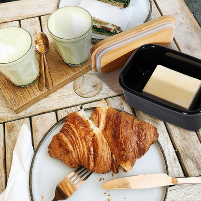Butterdose Keramik Holzdeckel 250g Butter Aufbewahrung vintage