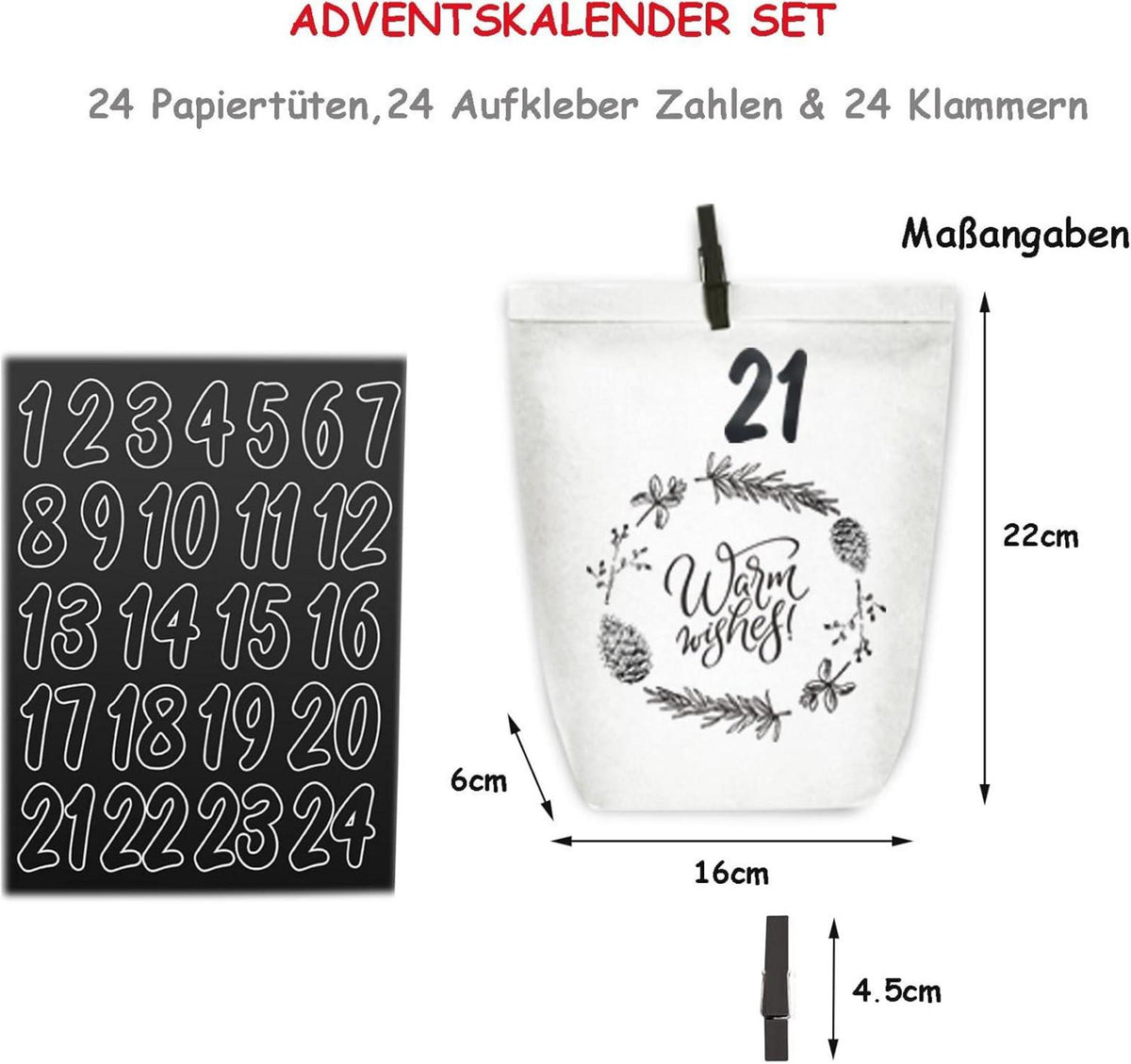 Adventskalender zum Befüllen 24 Weihnachtstüten Bastelset