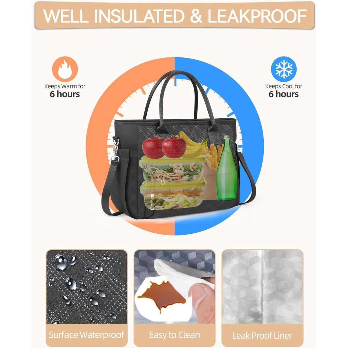 Isolierte Lunchtasche für Damen mit Schulterriemen & Flaschenhalter