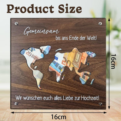 Personalisierte Weltkarte Holz Geldgeschenk Hochzeit