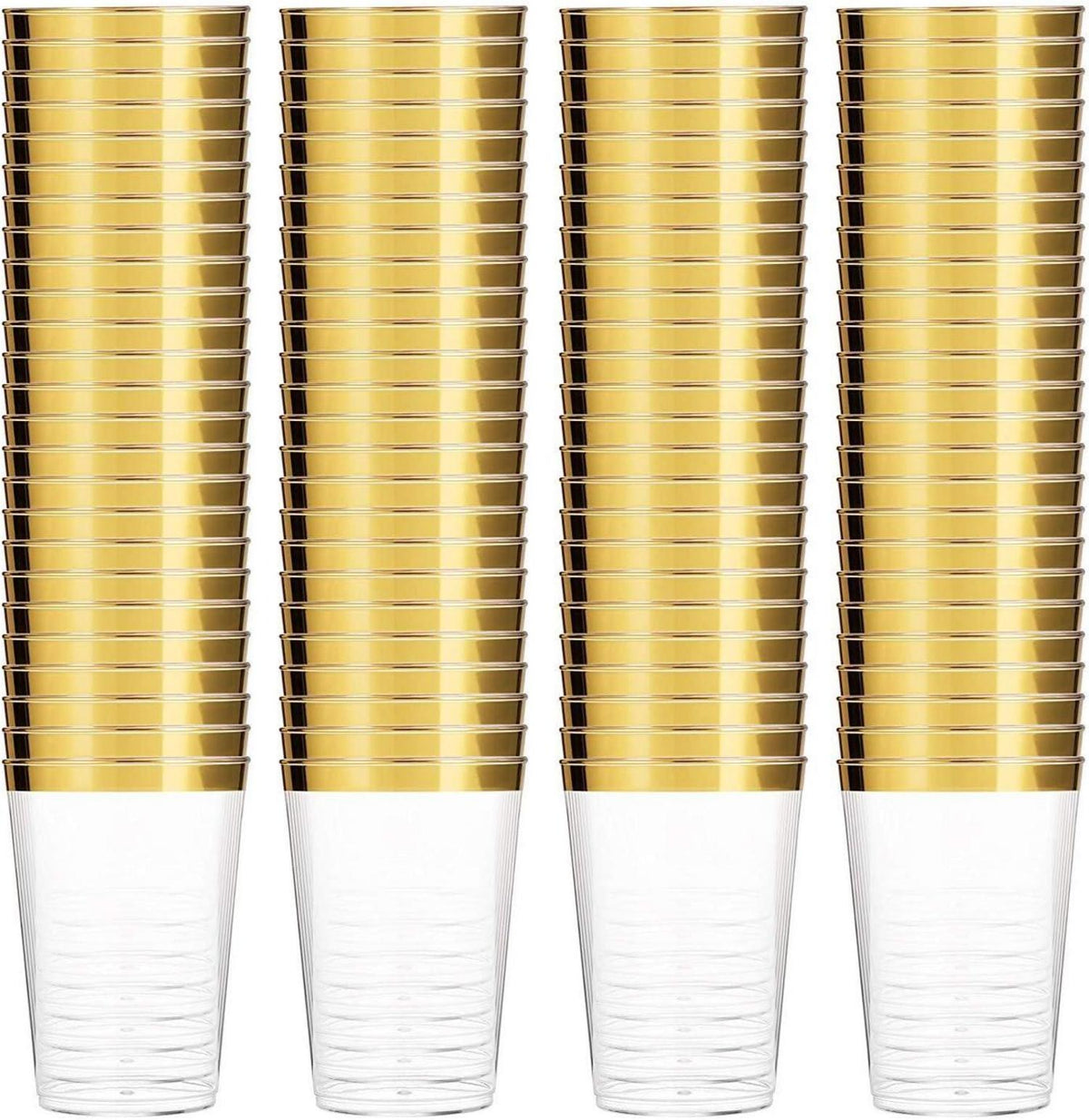 60 Stück Goldrand Partybecher Set, 300ml, Wiederverwendbar, Hochzeit, Geburtstage