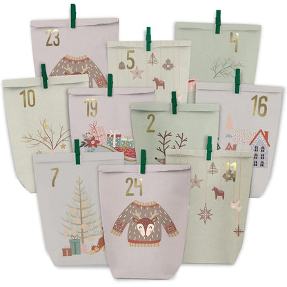 Adventskalender Kraftpapier Set - 24 Weihnachtstüten, selbst
