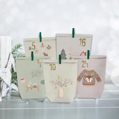 Adventskalender zum Befüllen, 24 Kraftpapiertüten, Weihnachtskalender für Kinder & Erwachsene