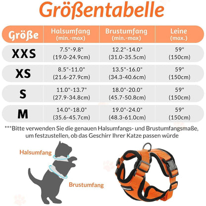 Katzengeschirr mit Leine, ausbruchsicher, orange, Größe M