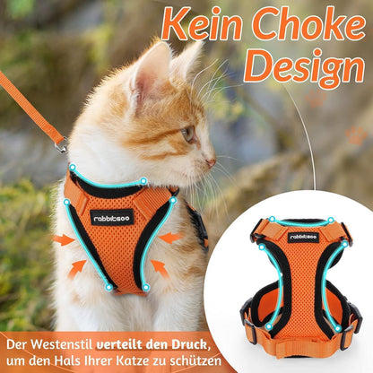 Katzengeschirr mit Leine, ausbruchsicher, orange, Größe M
